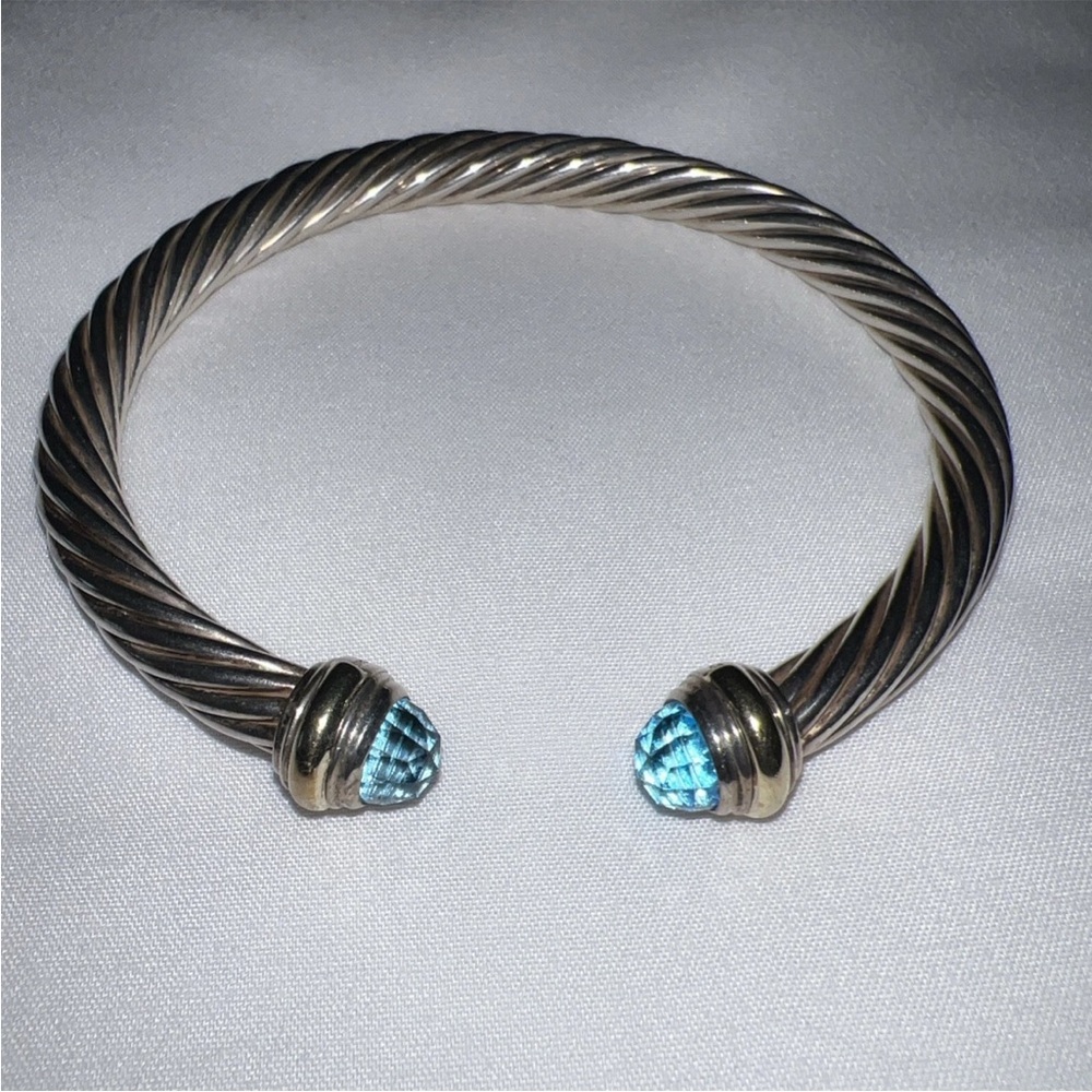 Silver and Blue Twisted Cuff Bracelet